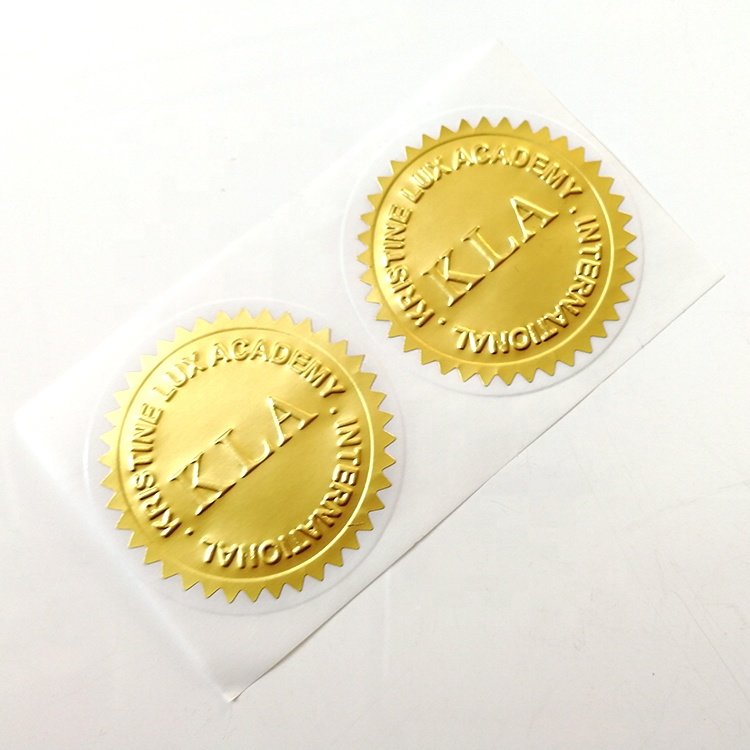 ZPT9-32 Customer self adhesive gold foil metallic paper embossing brand logo print 5cm round saw edges certificate sticker