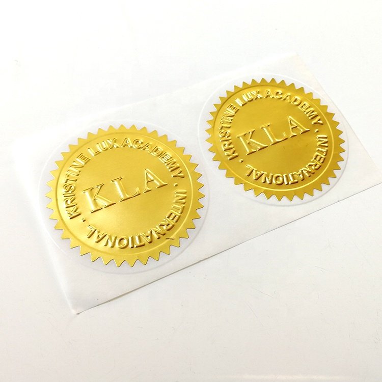 ZPT9-32 Customer self adhesive gold foil metallic paper embossing brand logo print 5cm round saw edges certificate sticker