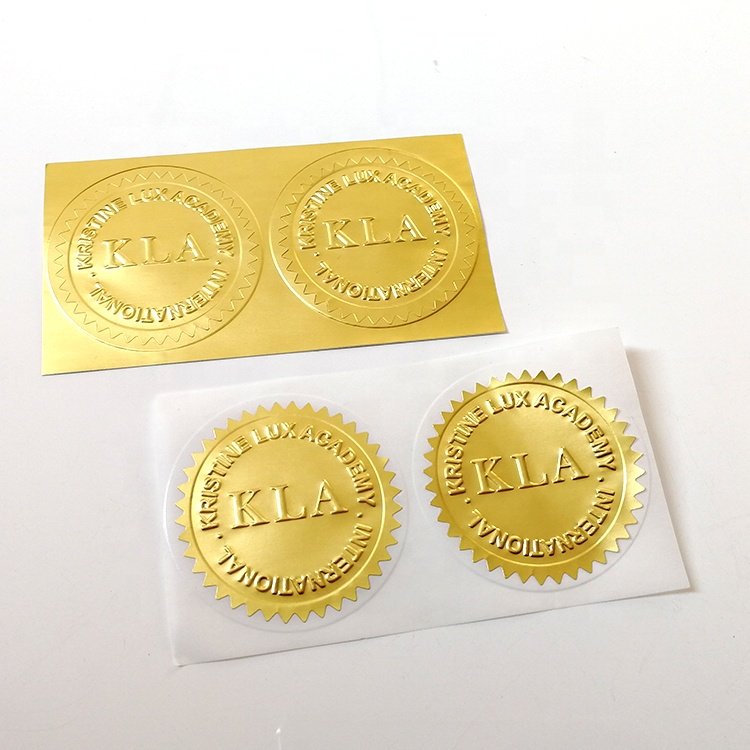 ZPT9-32 Customer self adhesive gold foil metallic paper embossing brand logo print 5cm round saw edges certificate sticker