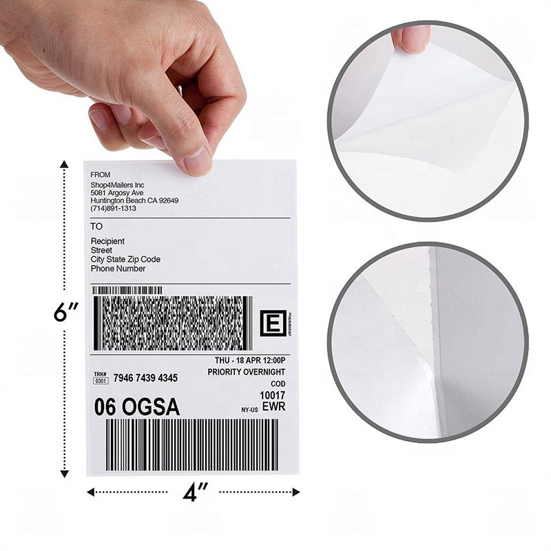 100x150 A6 Szie 1000 Fanfold Shipping Waybill Stickers Factory Wholesale 4x6 Inch Hot Melt Adhesive Thermal Mailing Labels