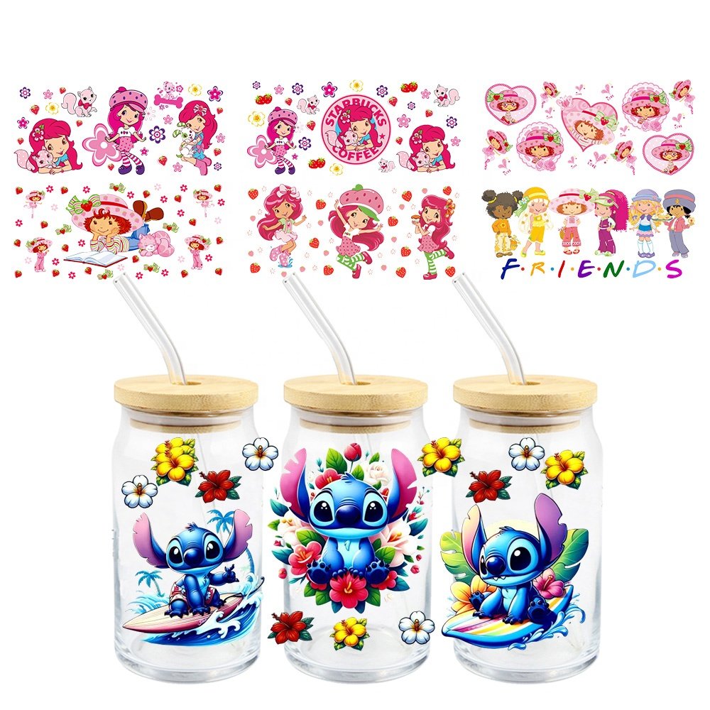 MIYA Cartoon Character Popular Dog Popular Cartoon Custom UV DTF Cup Wrap Transfer Sticker for 16oz 20oz 24oz 32oz 40oz Cups
