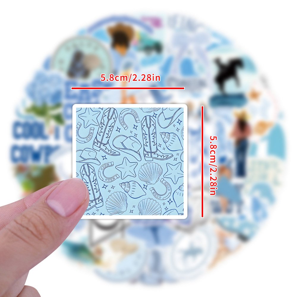 55Pcs Blue Coastal Cowgirl Graffiti Stickers For Laptop Book Decor VSCO Cool Girl Sticker
