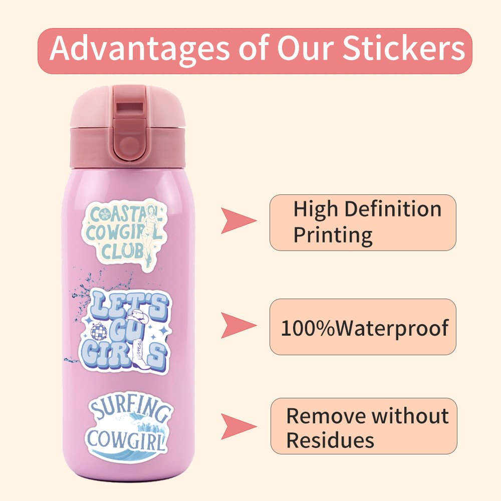 55Pcs Blue Coastal Cowgirl Graffiti Stickers For Laptop Book Decor VSCO Cool Girl Sticker