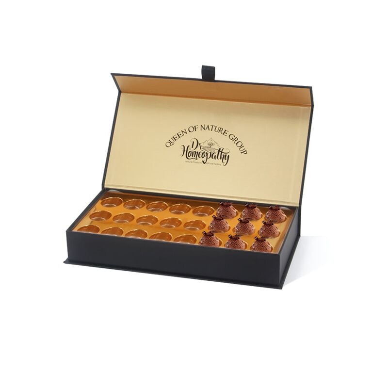 Custom premium caja de chocolate luxury wrapping paper celebration chocolate candy packaging gift box with plastic insert