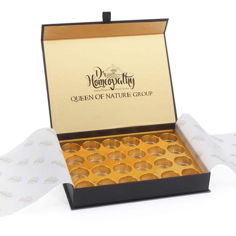Custom premium caja de chocolate luxury wrapping paper celebration chocolate candy packaging gift box with plastic insert