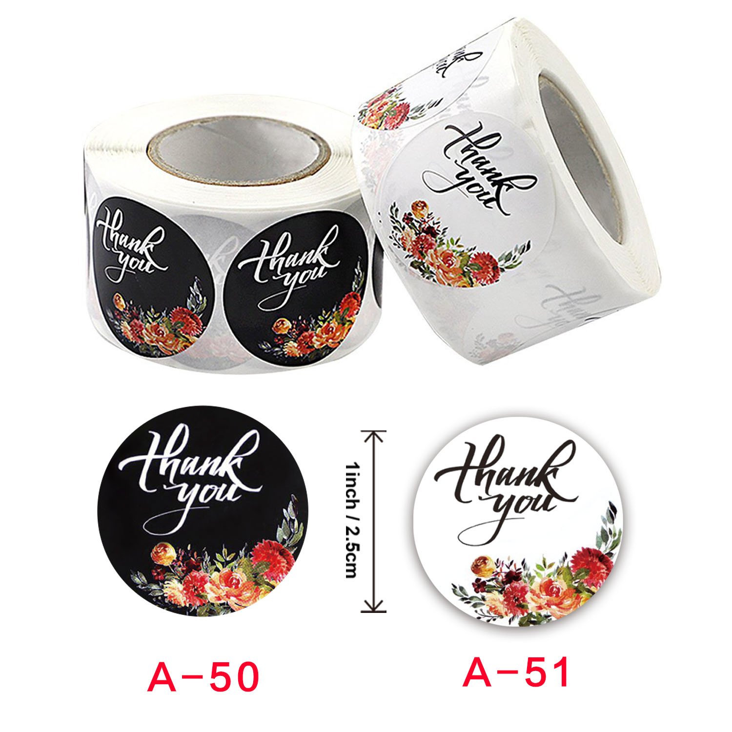 Custom label 1 inch 500pcs per roll die cut Thank you stickers