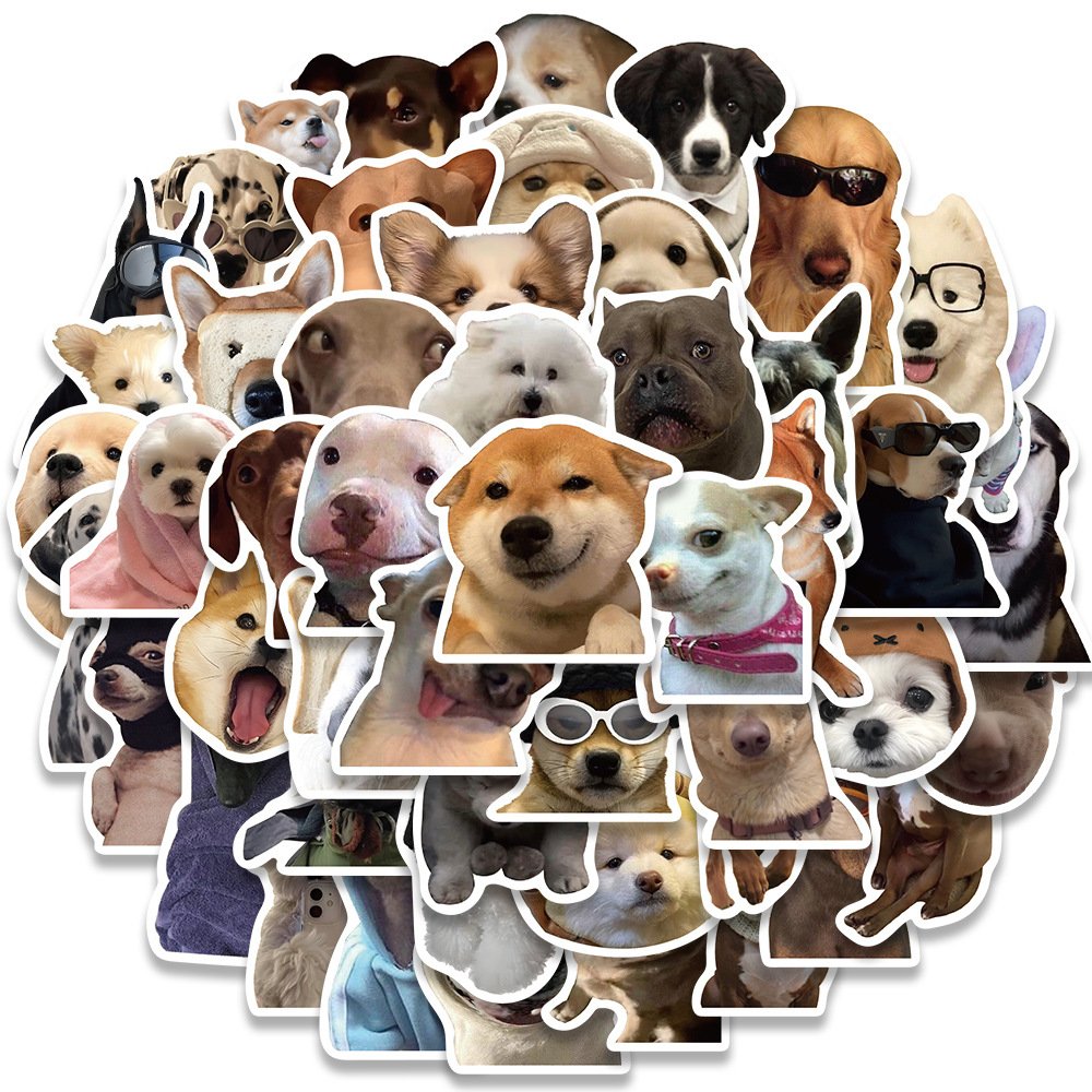 50pcs Kawaii Dog Funny Animal Meme Waterproof Stickers Cute Decals Decoration Diy Skateboard Scrapbook Laptop Fridge Car Toy