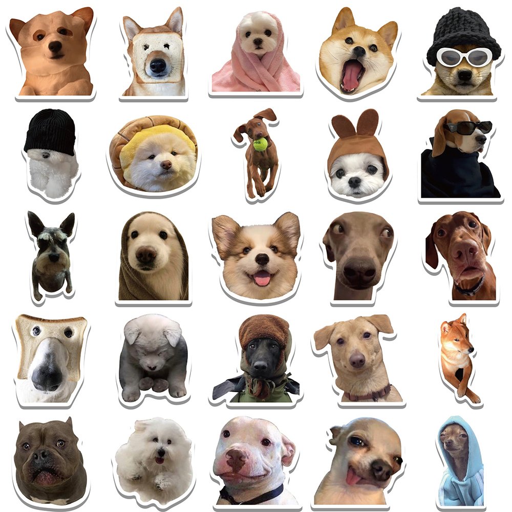 50pcs Kawaii Dog Funny Animal Meme Waterproof Stickers Cute Decals Decoration Diy Skateboard Scrapbook Laptop Fridge Car Toy