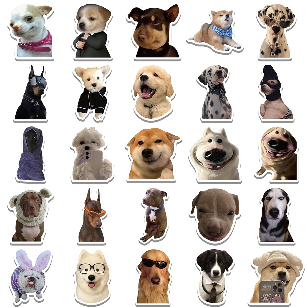 50pcs Kawaii Dog Funny Animal Meme Waterproof Stickers Cute Decals Decoration Diy Skateboard Scrapbook Laptop Fridge Car Toy