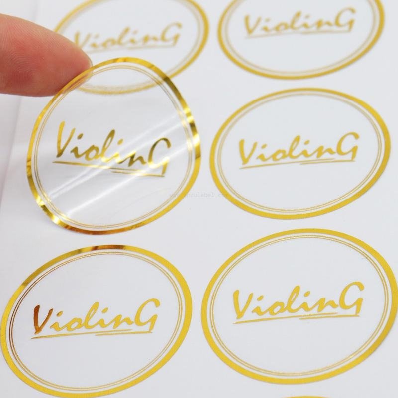 Custom bronzing Self Adhesive Printing Transparent Logo Waterproof Round Sticker Label