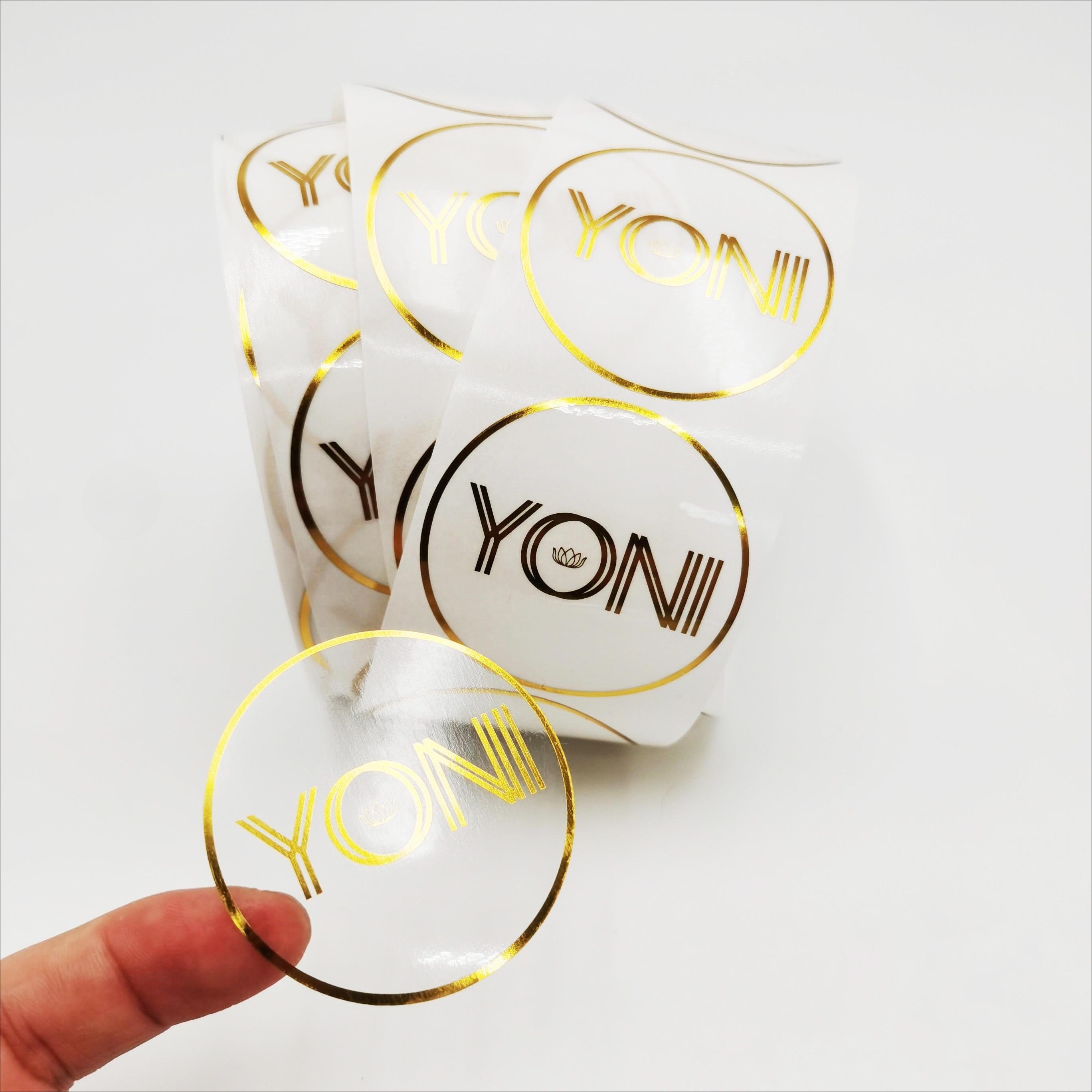 Custom bronzing Self Adhesive Printing Transparent Logo Waterproof Round Sticker Label