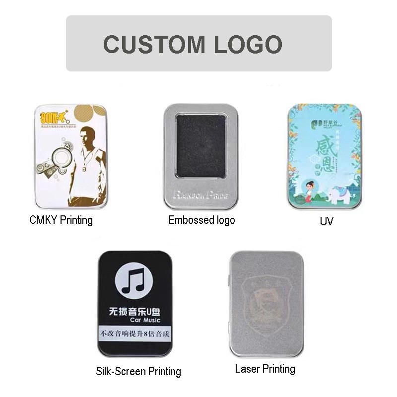 Custom logo Small Metal Rectangle Tin Box with Lid Packaging Container for Candy for Gift Card Photo Frame Sticker