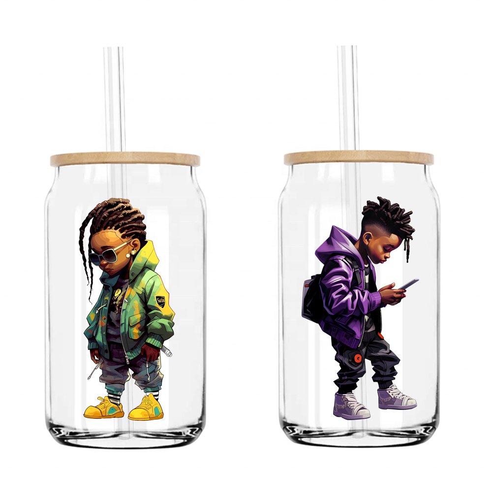 Afro Boy Streetwear Good Quality Custom Decals UV DTF Transfer Sticker For 16OZ Libbey Cups Mugs Waterproof