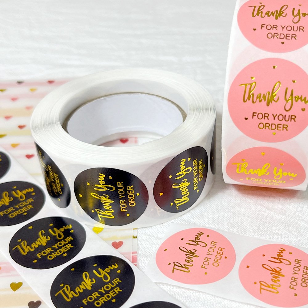 Professional Supply Waterproof Hot gold pink black thank you sticker for Packaging Art