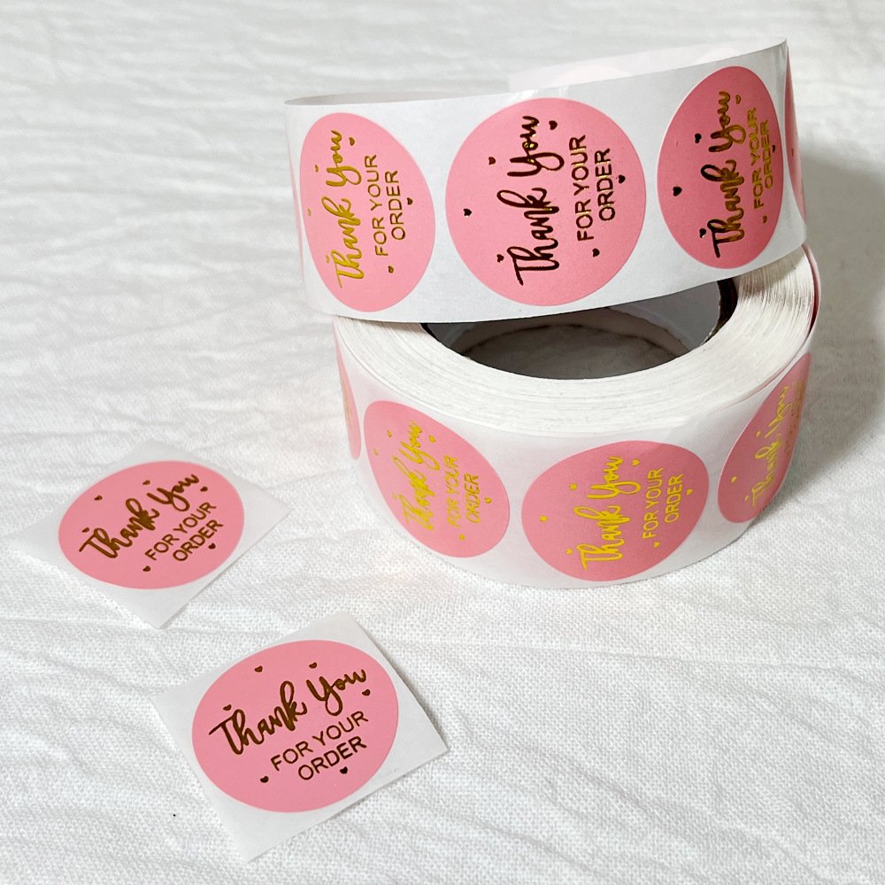 Professional Supply Waterproof Hot gold pink black thank you sticker for Packaging Art