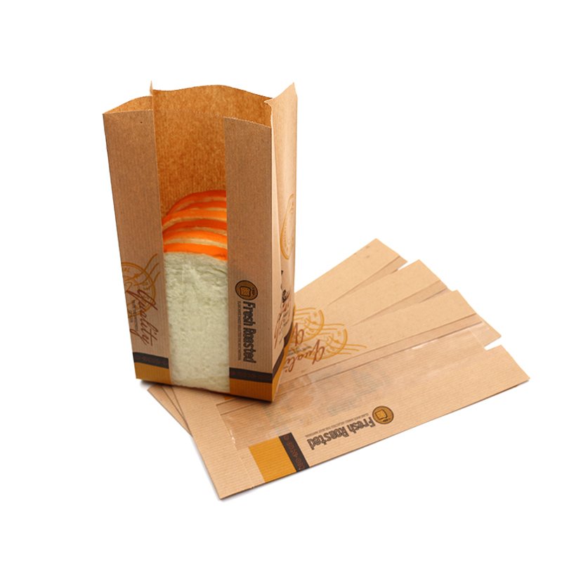 Microwave Popcorn Cartoon Branded Sticker Coated Extra Large Toast Bread Roll Kraft Paper Bag With Logo Print