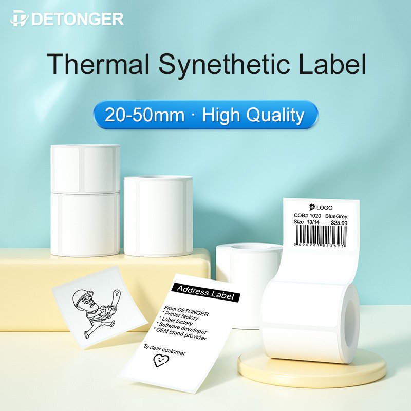 Detonger Thermal self-adhesive blank white label barcode qr code pricetag waterproof oilproof tear resistant sticker labels