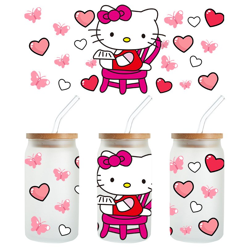 16oz Sanrio Libbey Glass Mugs Tumbler Wrap UV DTF Film Rob On Cold Transfers Stickers for Crafts Decal for sanrio