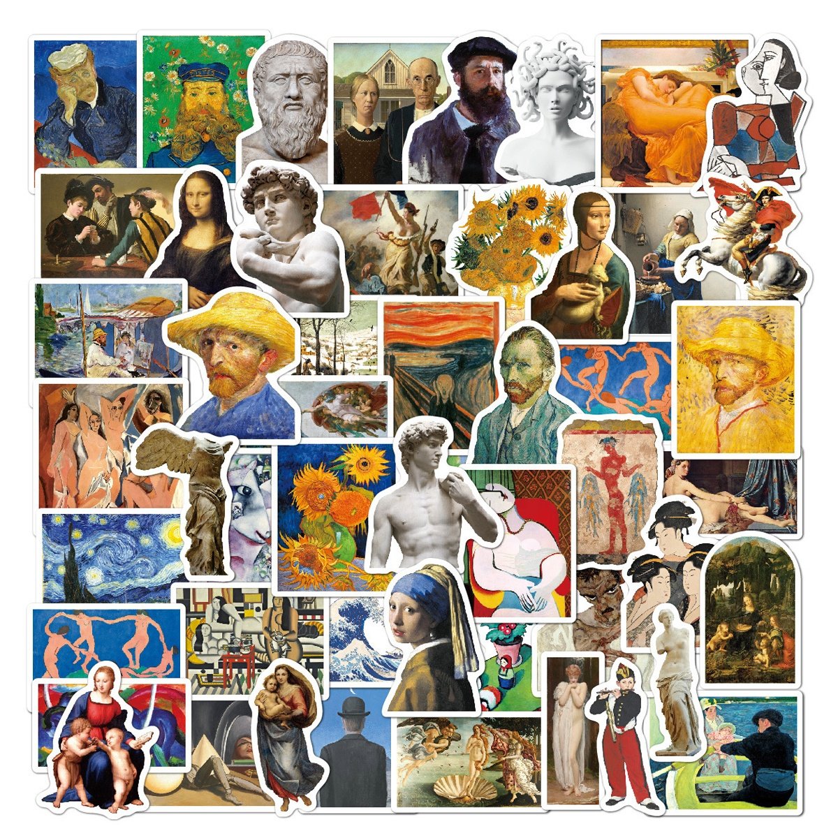 52Pcs Van Gogh Art Painting Graffiti Stickers For Girl Account Notebook Phone Case Bottle Cup Laptop Sticker Decorative