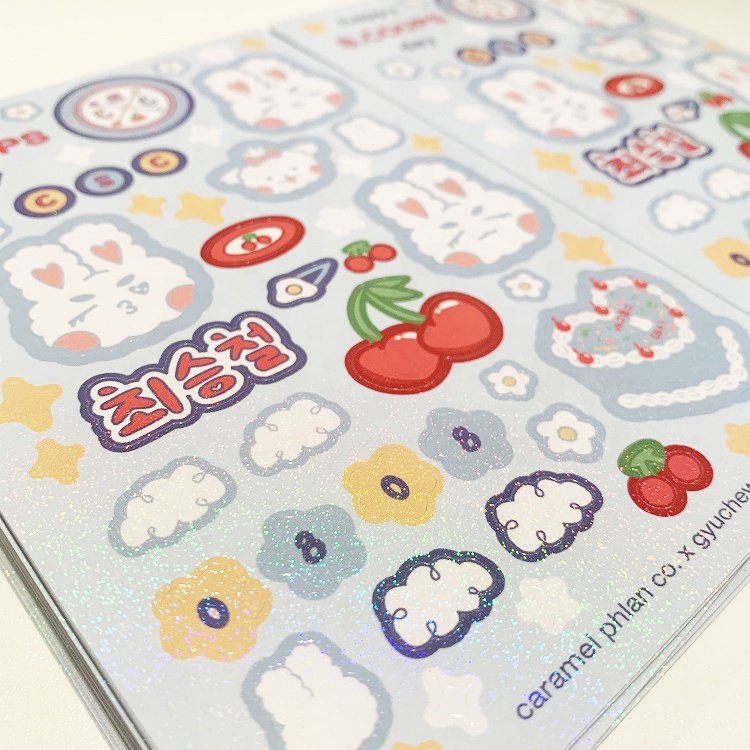 Custom Print 150D Sand Star Holographic Overlay Mini Seal Clear Transparent Sticker Sheets