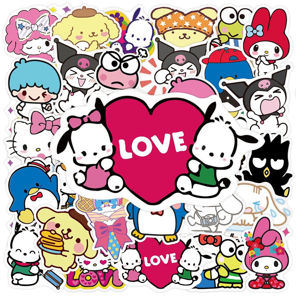 Lovely Cartoon Melody Kuromi Cinnamoroll Keroppi Stickers Decoration Bottles Luggage Phone Waterproof PVC Label Sticker DIY Toys