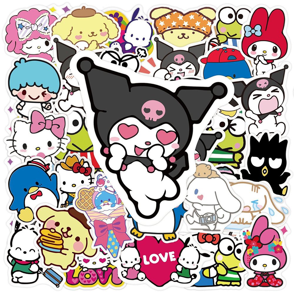 Lovely Cartoon Melody Kuromi Cinnamoroll Keroppi Stickers Decoration Bottles Luggage Phone Waterproof PVC Label Sticker DIY Toys