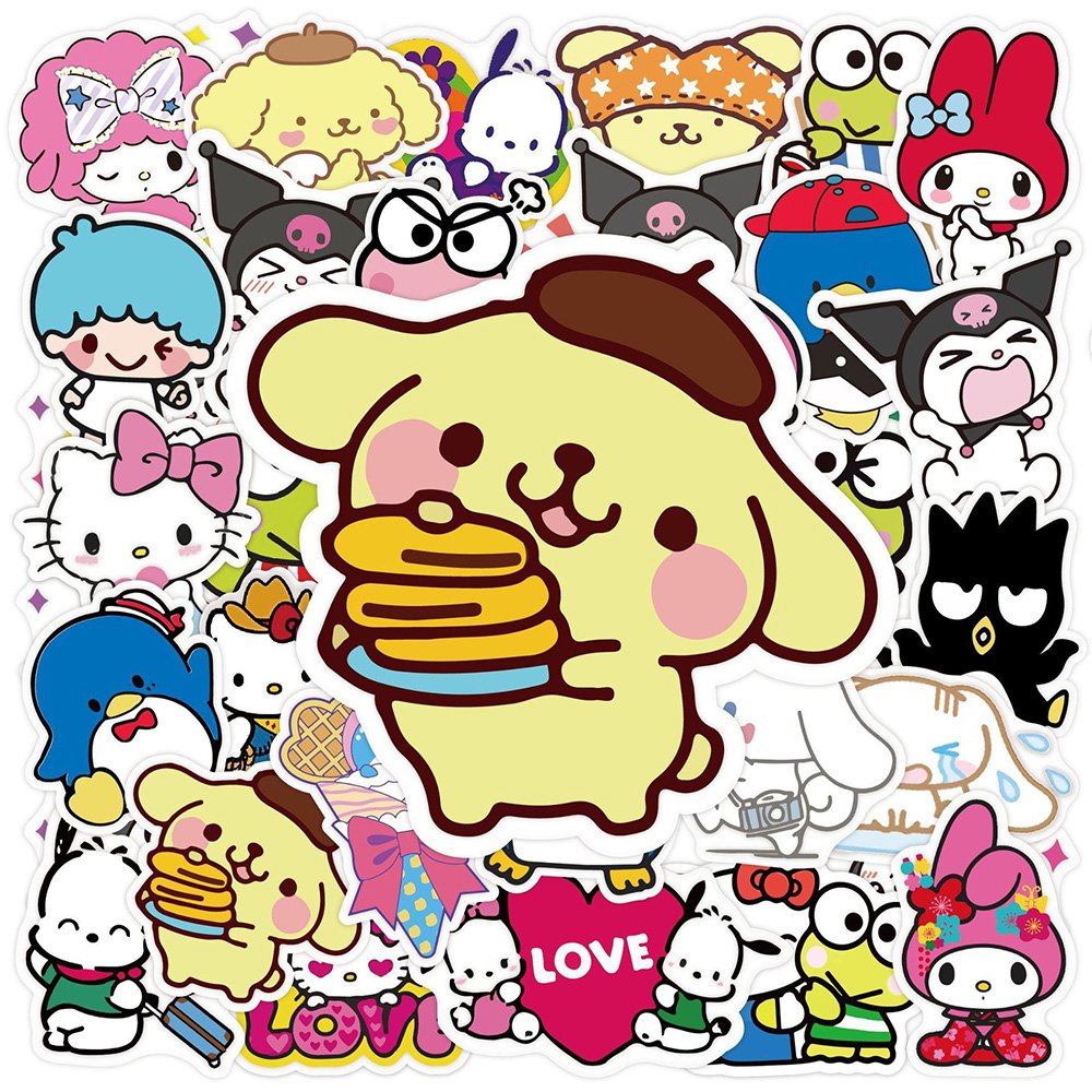 Lovely Cartoon Melody Kuromi Cinnamoroll Keroppi Stickers Decoration Bottles Luggage Phone Waterproof PVC Label Sticker DIY Toys