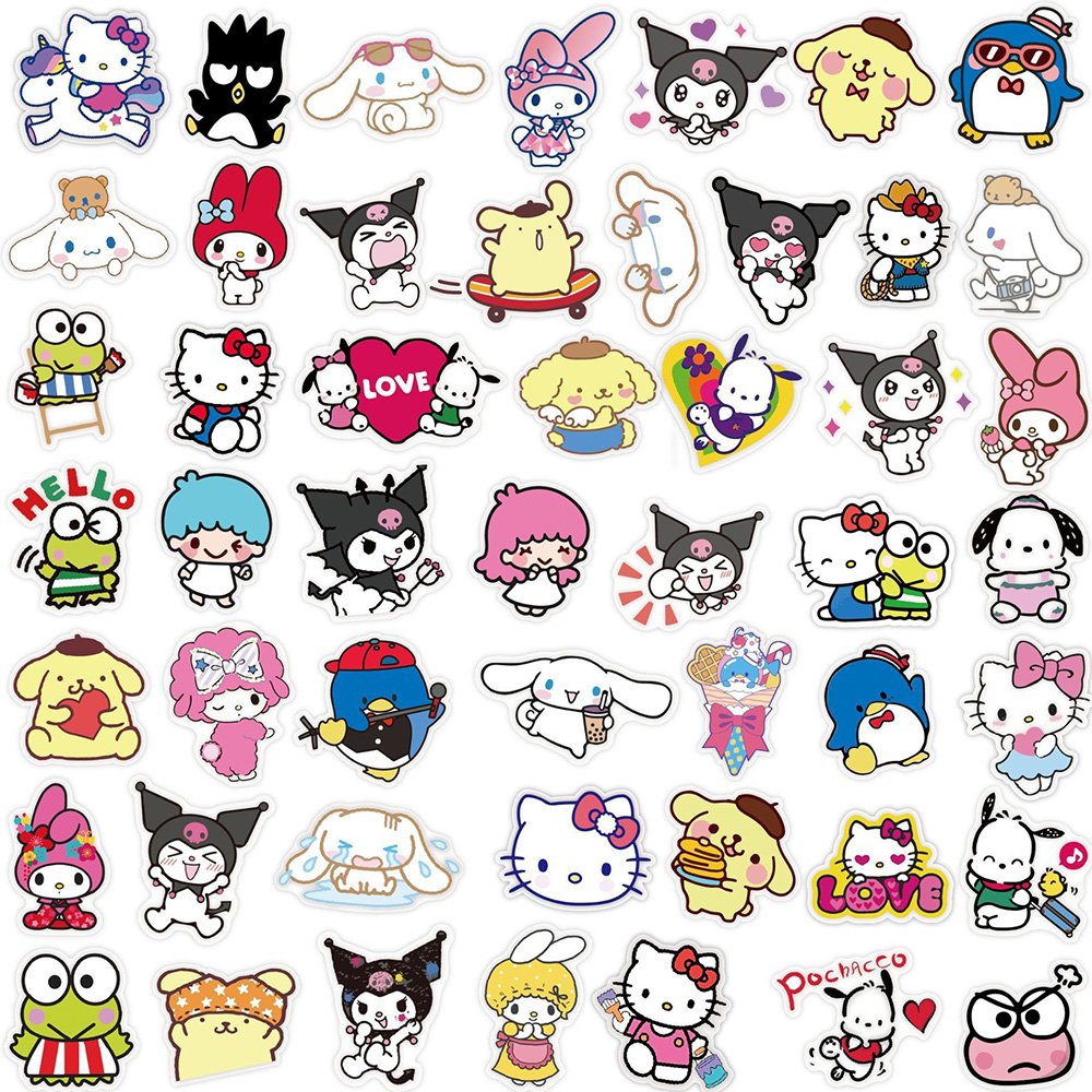Lovely Cartoon Melody Kuromi Cinnamoroll Keroppi Stickers Decoration Bottles Luggage Phone Waterproof PVC Label Sticker DIY Toys
