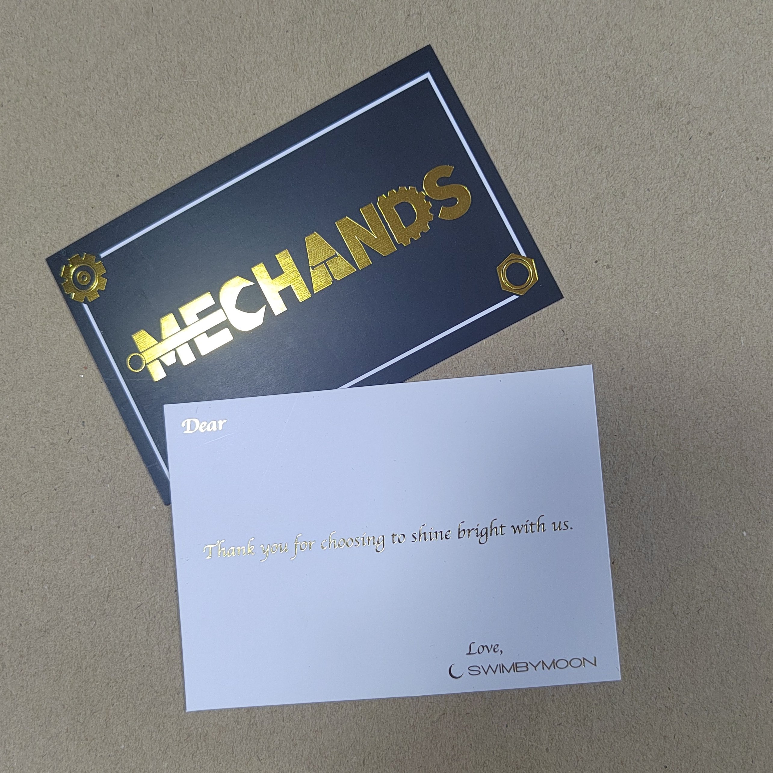 custom100pcs Premium Quality Matte Black Gold Foil logo Thank You Card With Envelopes And Stickers