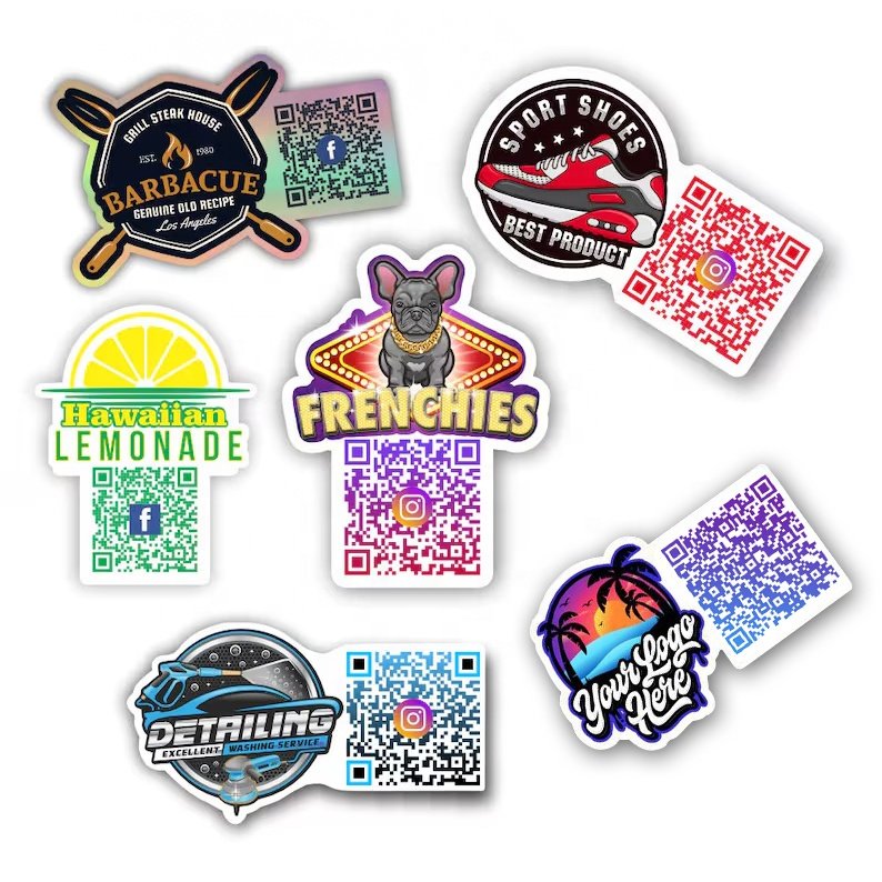 Wholesale QR Code Stickers Waterproof White Vinyl Die Cut Custom Logo Sticker With QR Code