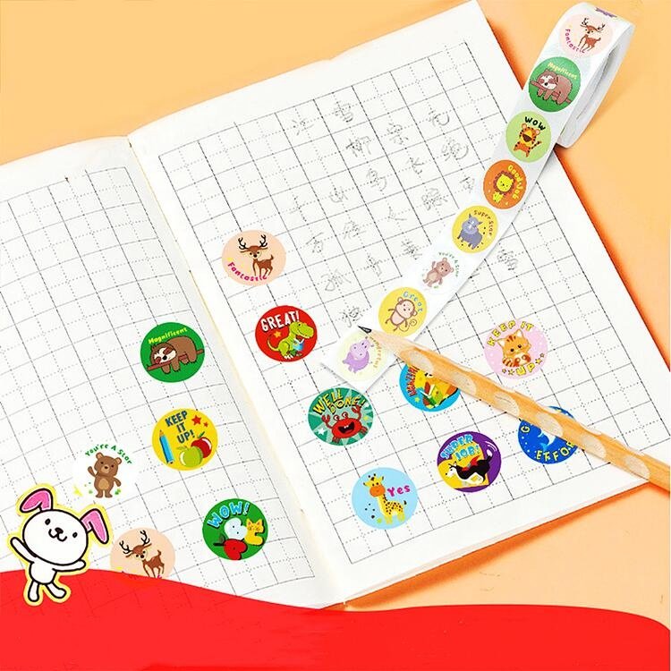 1inch round roll paper label stickers printing school reward stickers for kids teachers