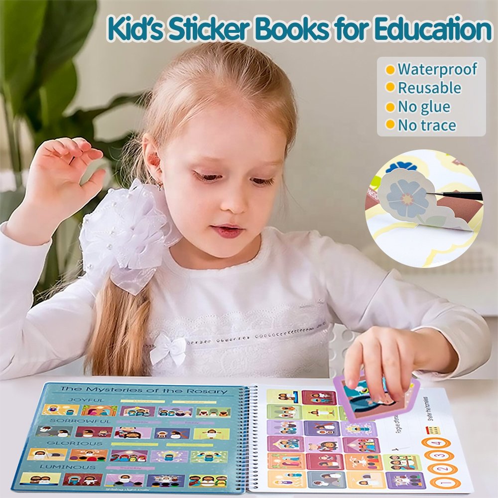 Customized A4 A5 pages educational activity girls children reusable sticker books for kids