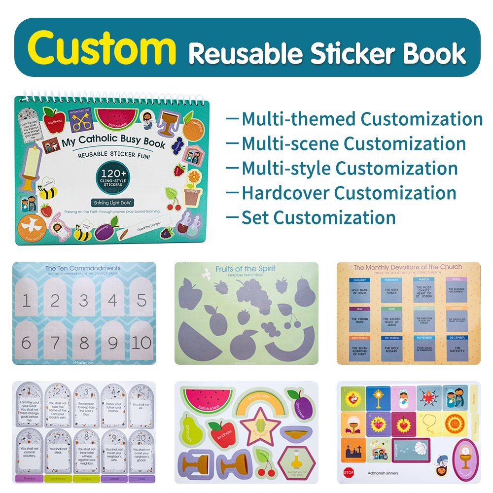 Customized A4 A5 pages educational activity girls children reusable sticker books for kids