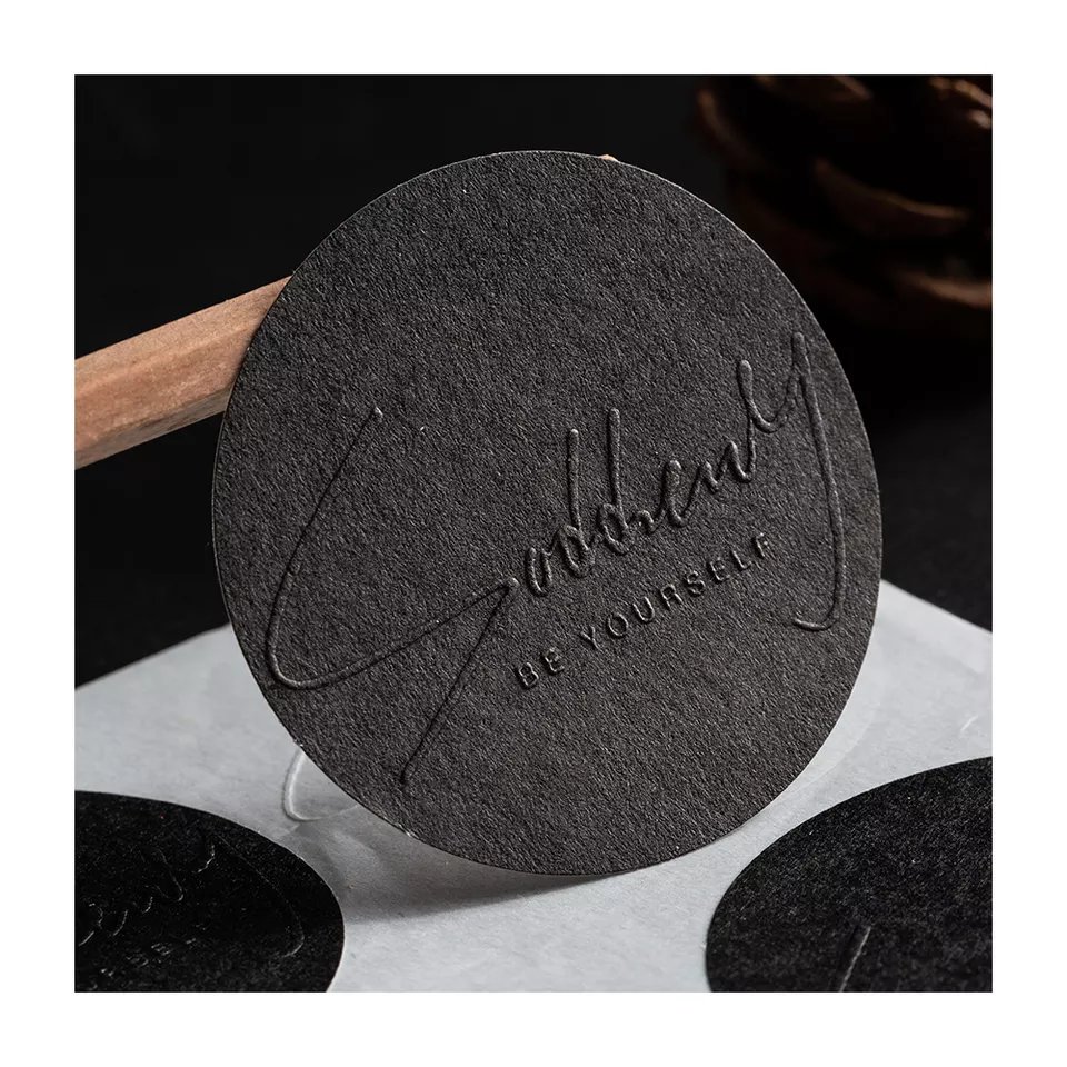 Wholesale printing sizes self adhesive embossed sticker custom rough flower shop dessert sticker