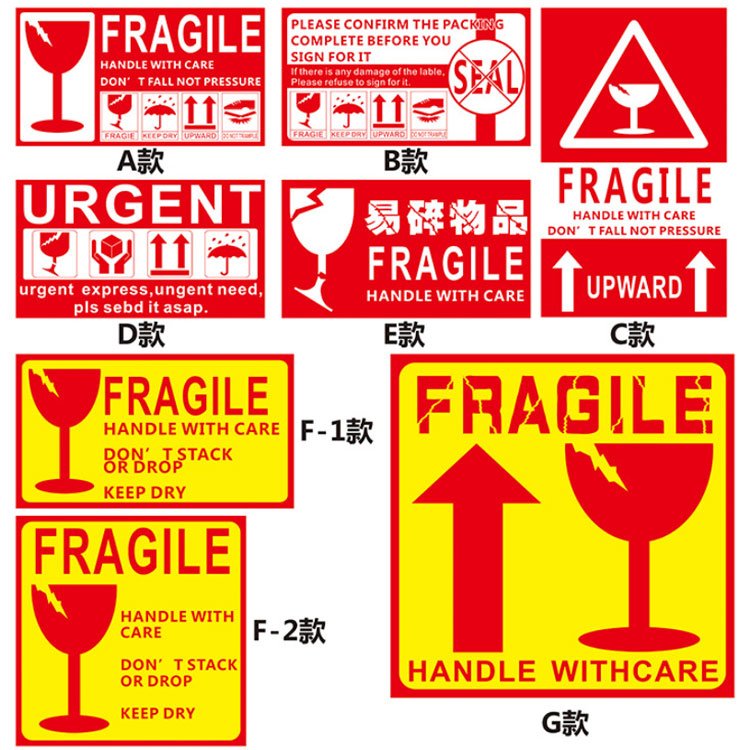 High quality Custom Printed Fragile label Sticker Vinyl Label Sticker Strong Adhesive Warning Stickers
