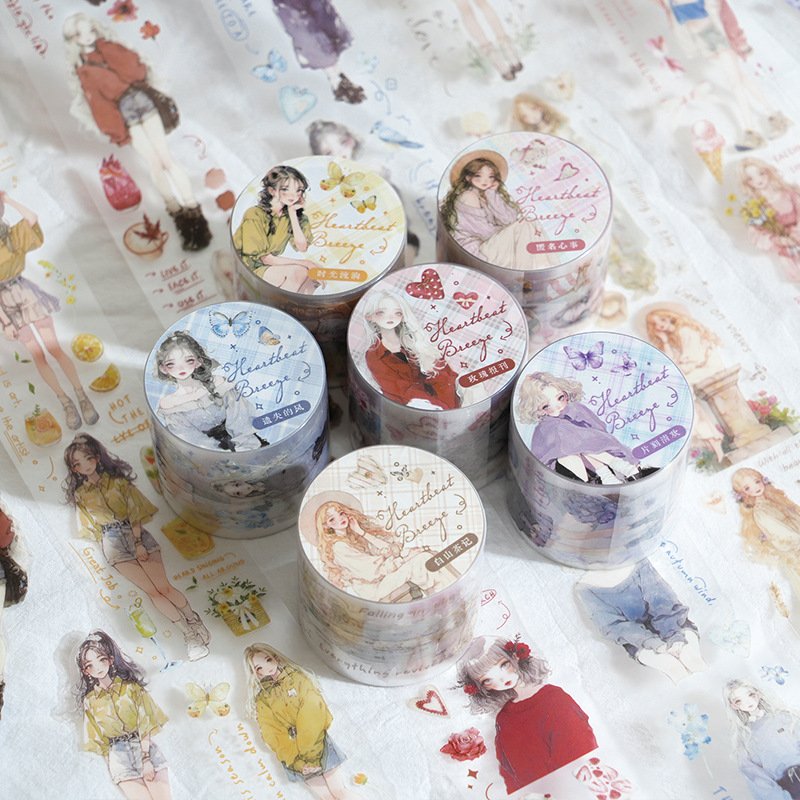 1 roll/piece matte PET tape Heartbeat Evening Breeze series salt series girl's hand account circulating sticker 6 styles