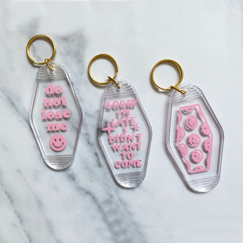 Factory Wholesale UV DTF Keychain Decals Custom uvdtf Transfer Stickers Motel Keychain keyring Decals