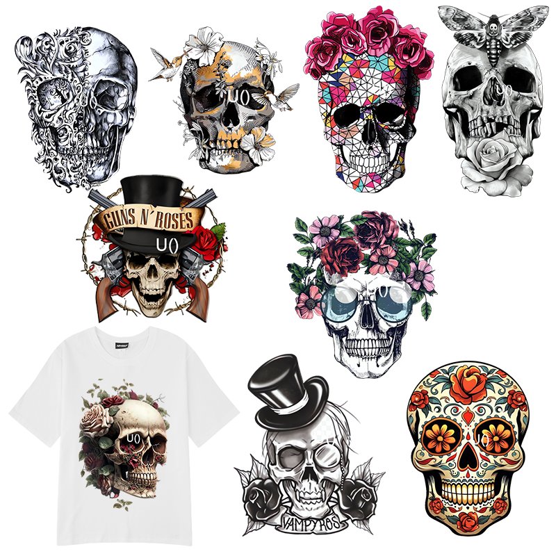 Custom batch screen printing transfer T-shirt stickers Heat transfer vinyl custom logo Skull