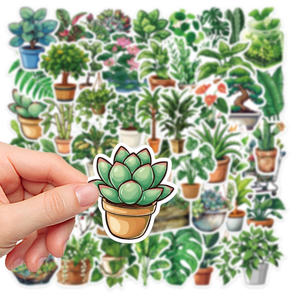 50pcs Spring leave aloe cactus succulent green plant sticker