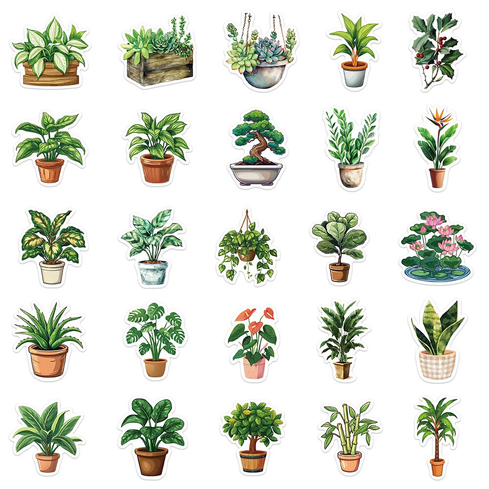 50pcs Spring leave aloe cactus succulent green plant sticker