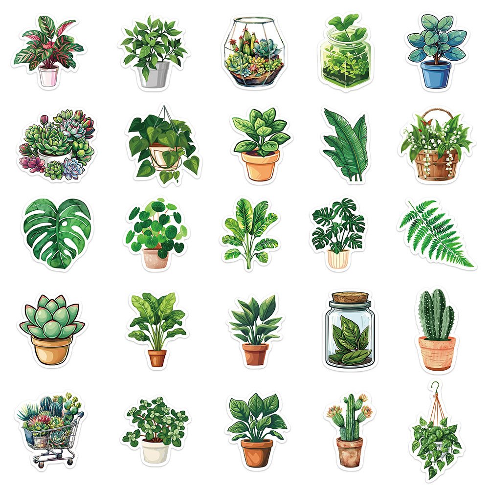 50pcs Spring leave aloe cactus succulent green plant sticker
