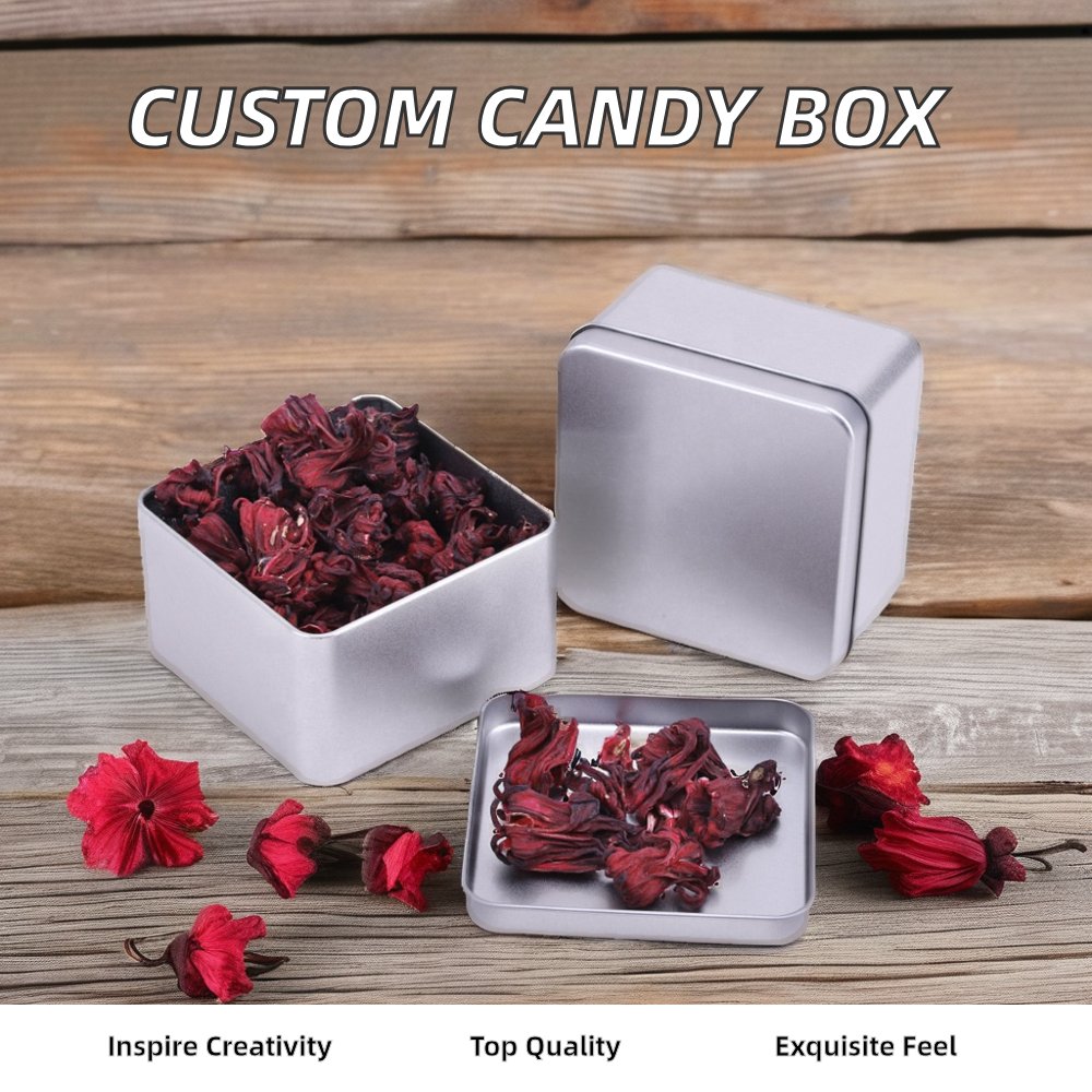 Custom Logo Metal Square Candy Box in Candy Color Wedding Party Favors Gifts Jewelry Packaging Perfume Candles Crafts Stickers