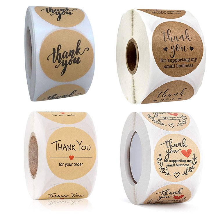 Customized round roll kraft paper label thank you for supporting my small business sticker