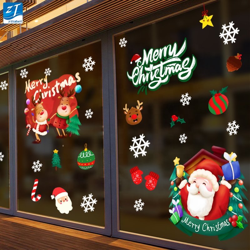 Custom printing christmas window holiday stickers/glow in the dark christmas label sticker/merry christmas gift sticker roll
