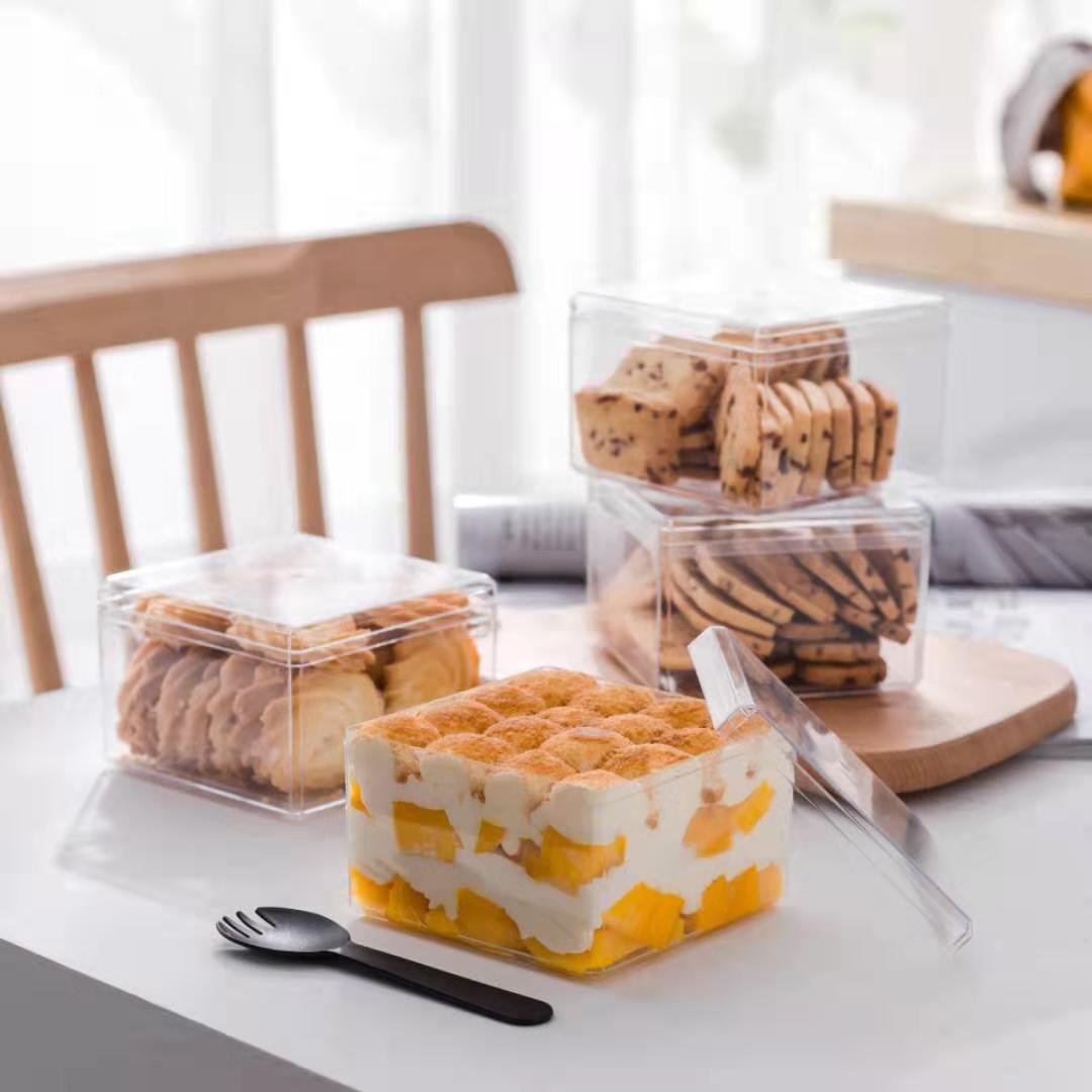 Various Sizes Can Add Stickers Transparent Plastic PS Hard Cake Box Biscuits Candy Sandwich Mousse Box