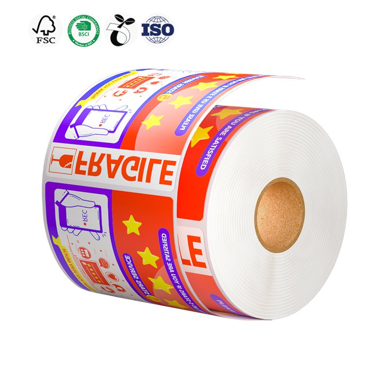 Red Warning Glass Shipping Label Handle Care Fragile Sticker Labels Roll Customized Self Adhesive Sticker Paper Roll