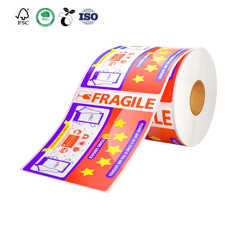 Red Warning Glass Shipping Label Handle Care Fragile Sticker Labels Roll Customized Self Adhesive Sticker Paper Roll