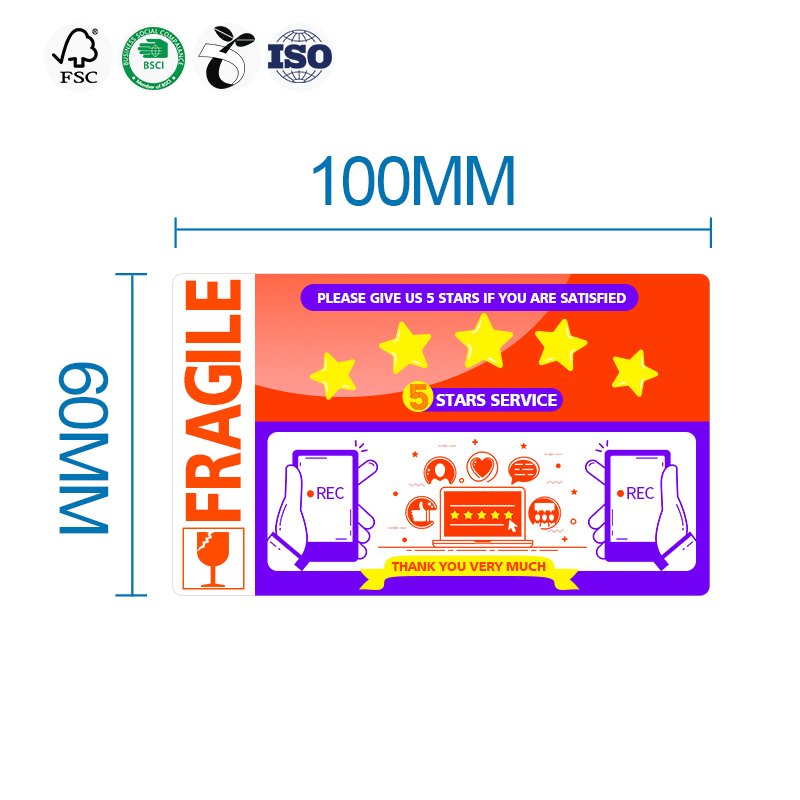 Red Warning Glass Shipping Label Handle Care Fragile Sticker Labels Roll Customized Self Adhesive Sticker Paper Roll