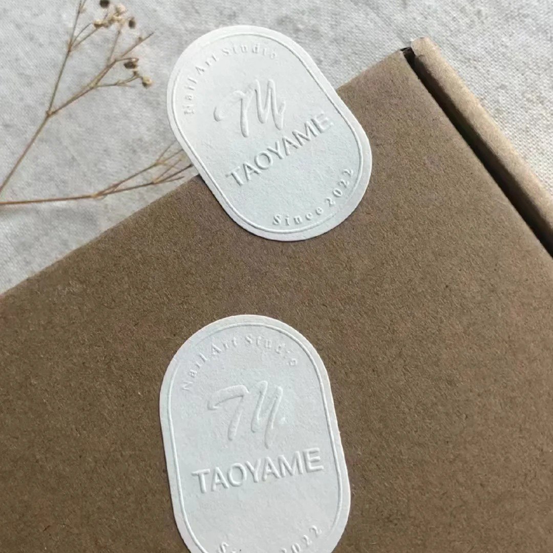 Wholesales embossed stickers custom logo luxury texture paper three-dimensional paper stickers self-adhesive labels