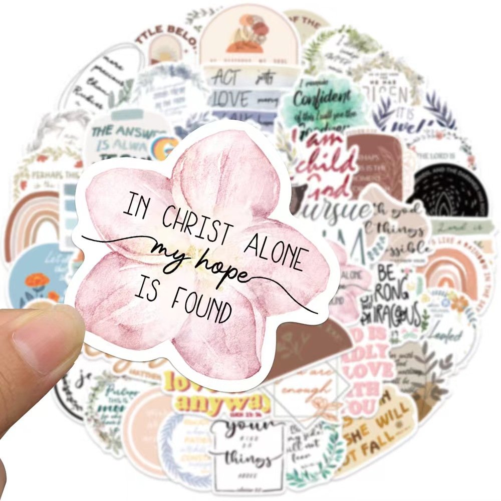 50pcs Bible Phrase Waterproof Graffiti Decorative Sticker Packs For Kids Laptop Skateboard Notebook Water Bottle Cup